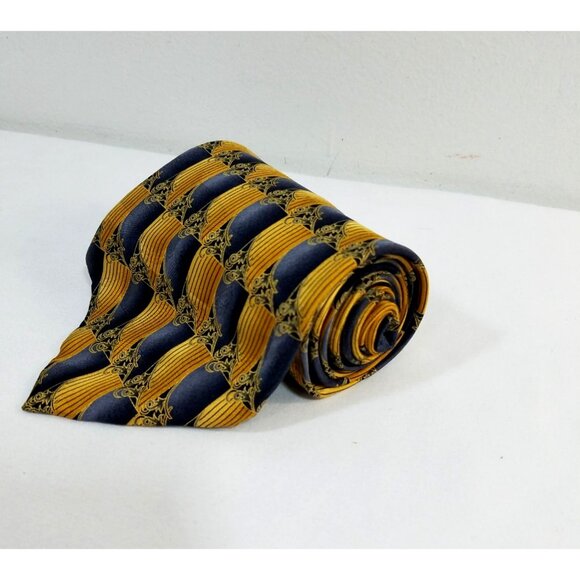 Ottimo Uomo Mens Tie Gray Gold Abstract Design 100% Silk 4" Wide 56" Long - Picture 7 of 7